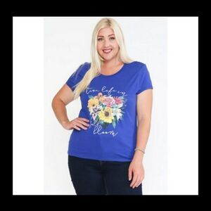 Live Life in full bloom Royal Blue floral tee shirt size S 2-4 M 6-8 XL 12-14